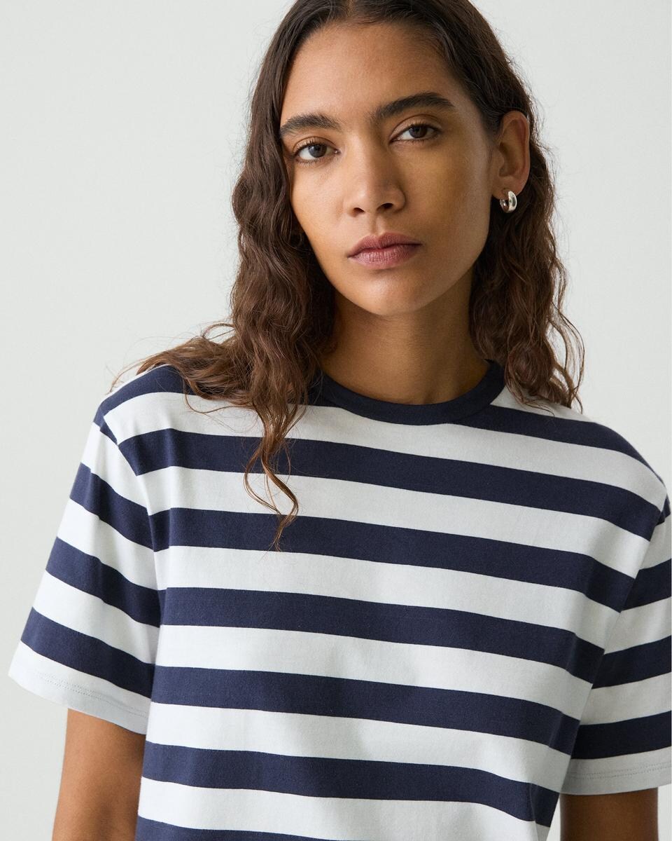 Boxy Crewneck Tee in Striped Cotton