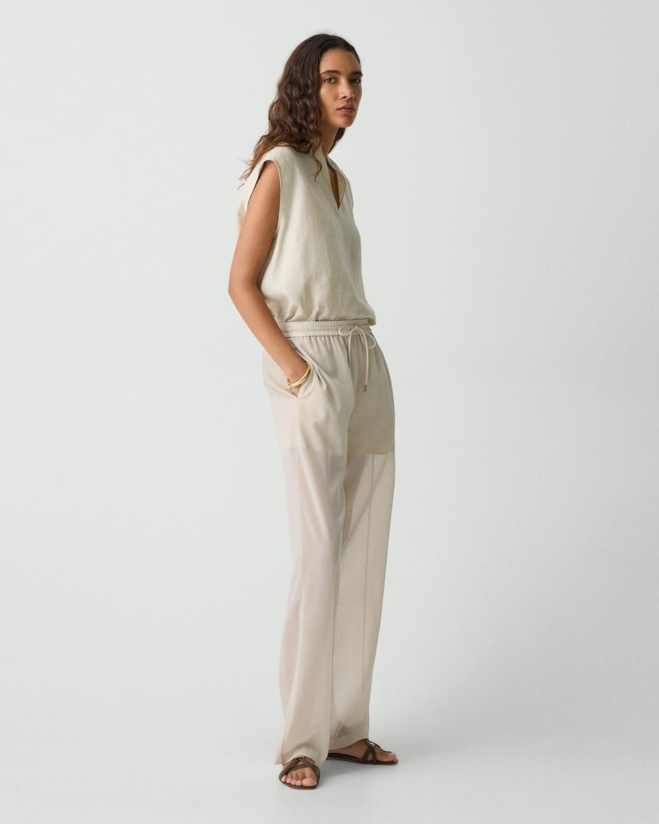 Drawcord Pull-On Pant in Airy Shirting