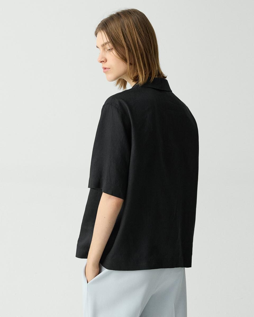 Oversized Polo Shirt in Relaxed Linen