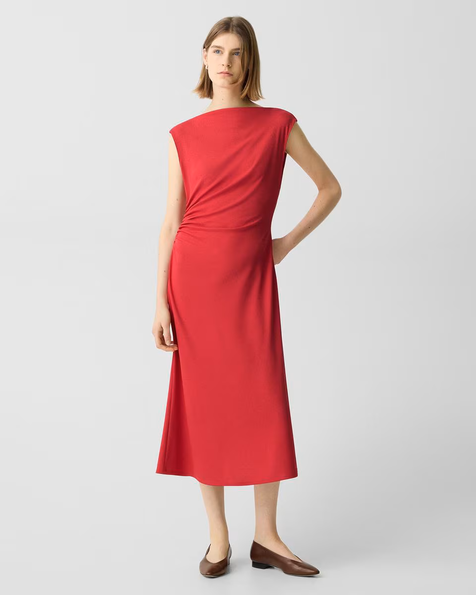 Draped Boatneck Dress in Crepe Jersey