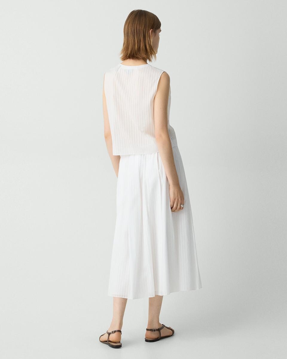 Pleated A-Line Skirt in Linear Cotton