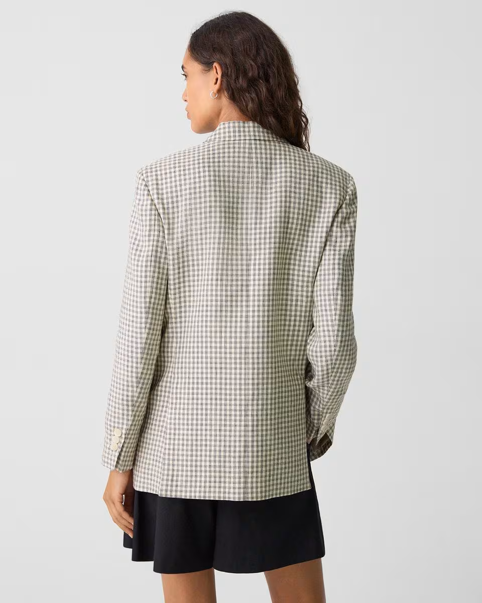 Relaxed Blazer in Checked Linen-Blend