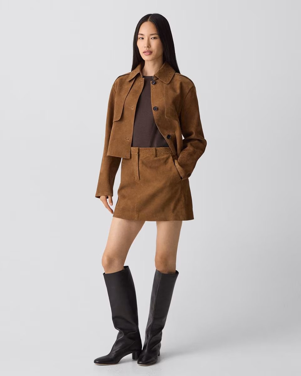 Mini Trouser Skirt in Suede