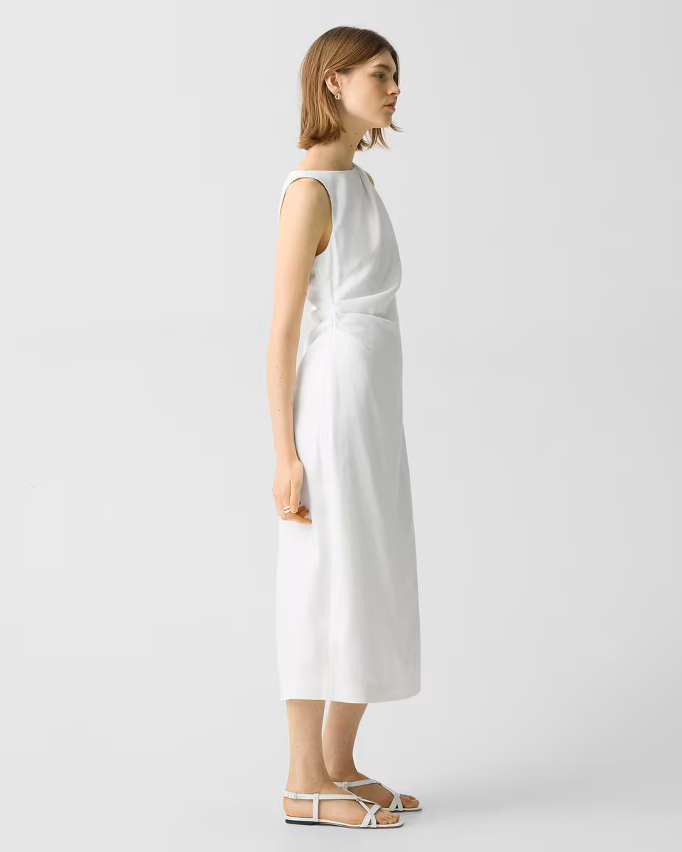 Draped Midi Dress in Linen-Viscose