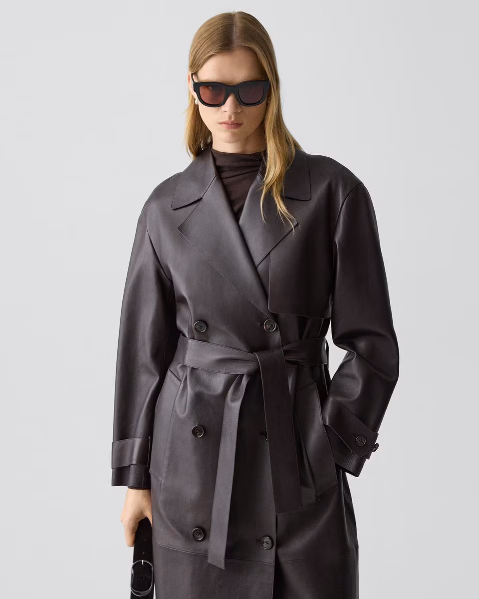 Oversized Double-Breasted Trench Coat in Sleek Leather