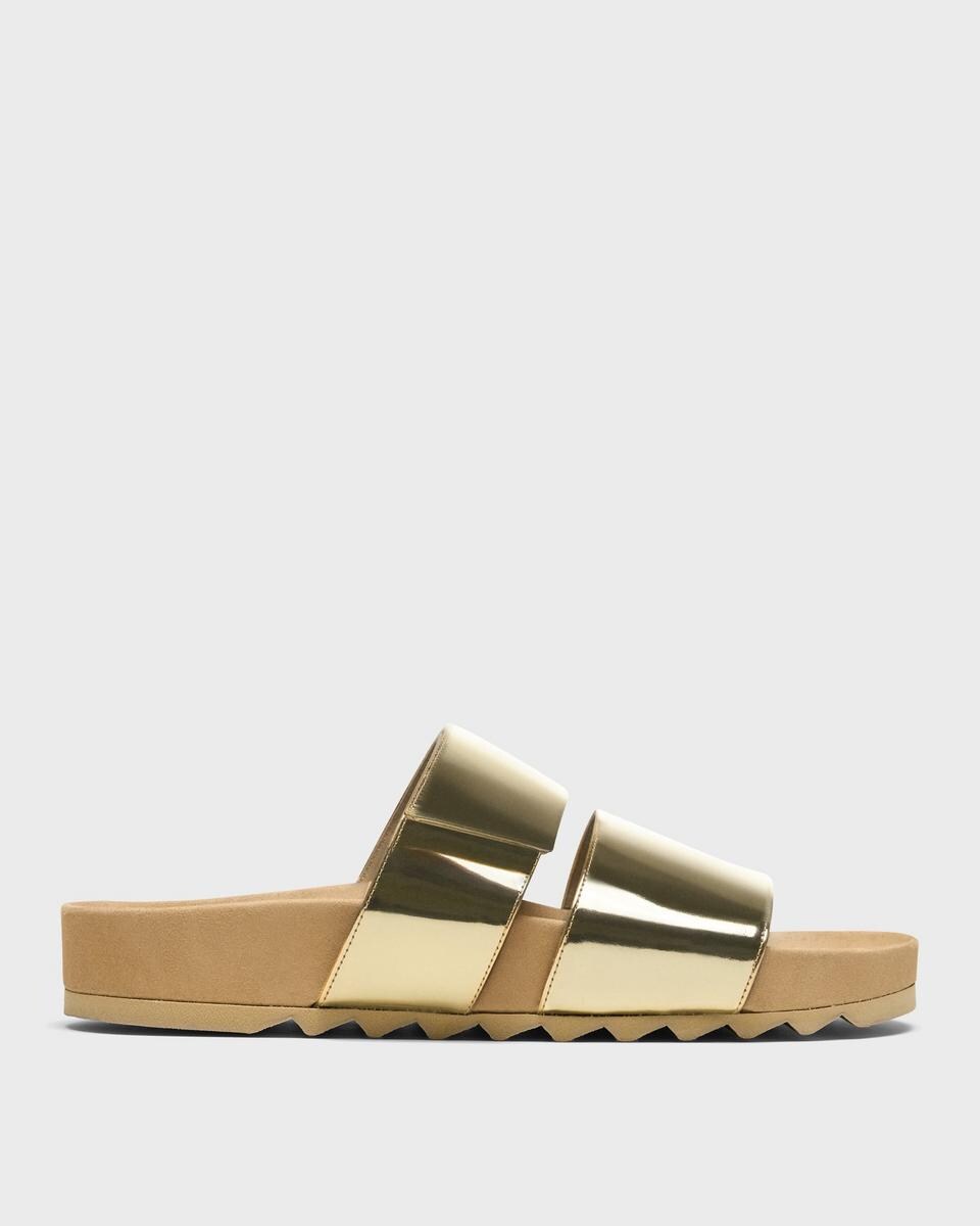 Slide Sandals in Metallic Leather