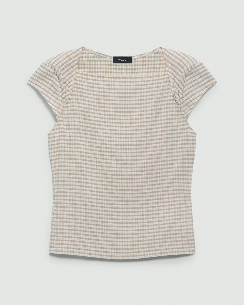 Cap Sleeve Top in Crinkle Check