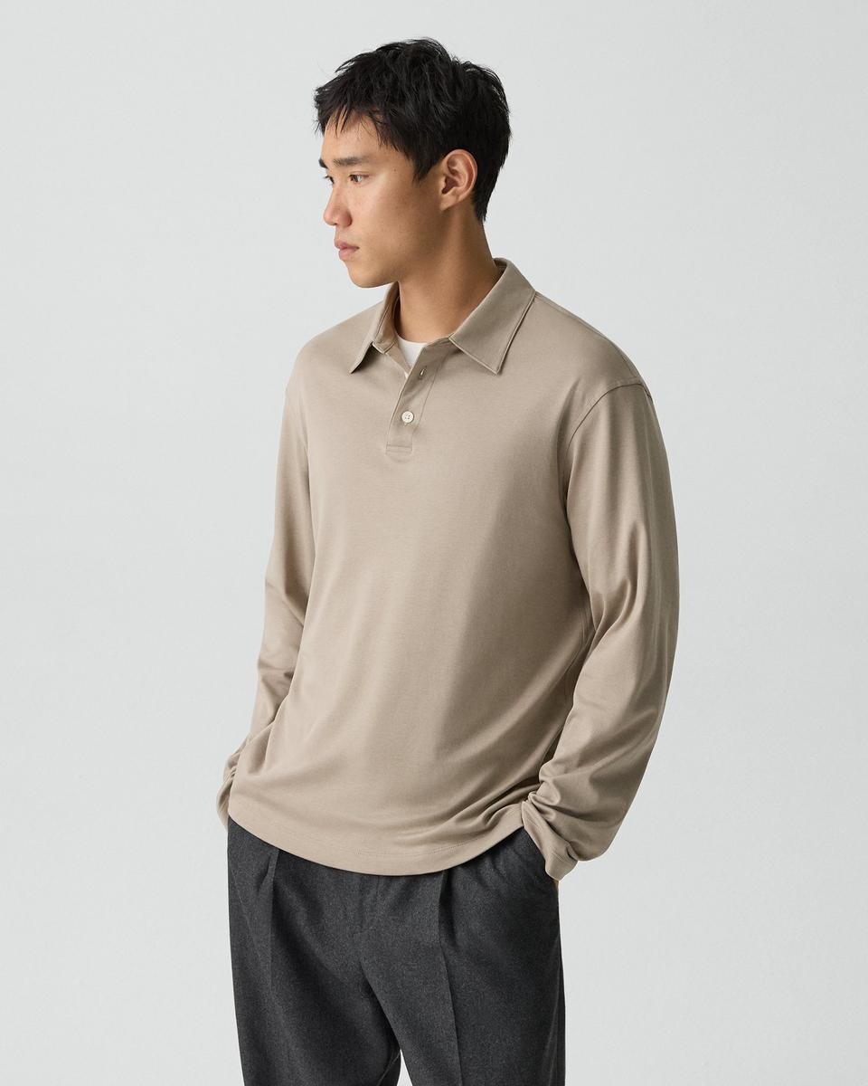 Relaxed Long-Sleeve Polo Shirt in Cotton Jersey