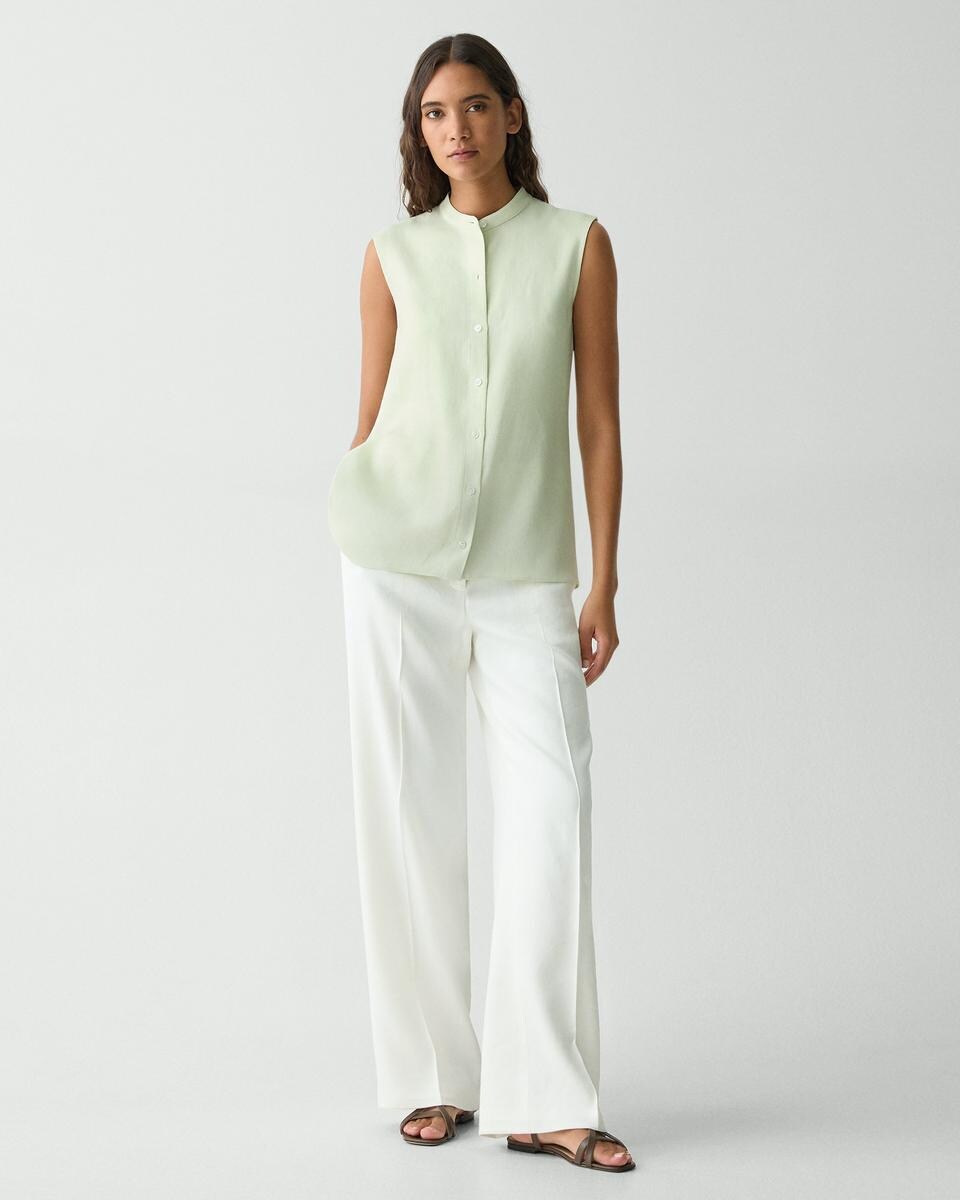 Sleeveless Asymmetrical Shirt in Linen-Viscose