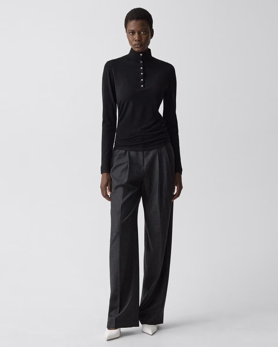 Shirred Henley Sweater in Regal Wool