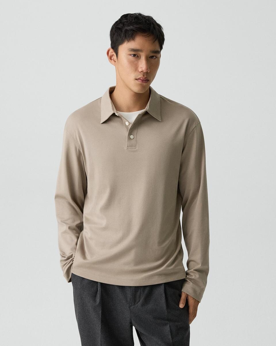Relaxed Long-Sleeve Polo Shirt in Cotton Jersey