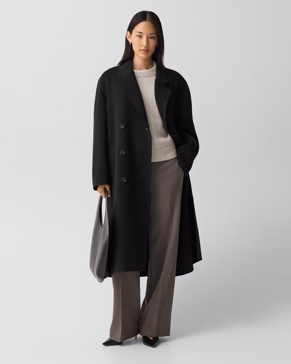 Long Trench Coat in Textured Wool-Cashmere