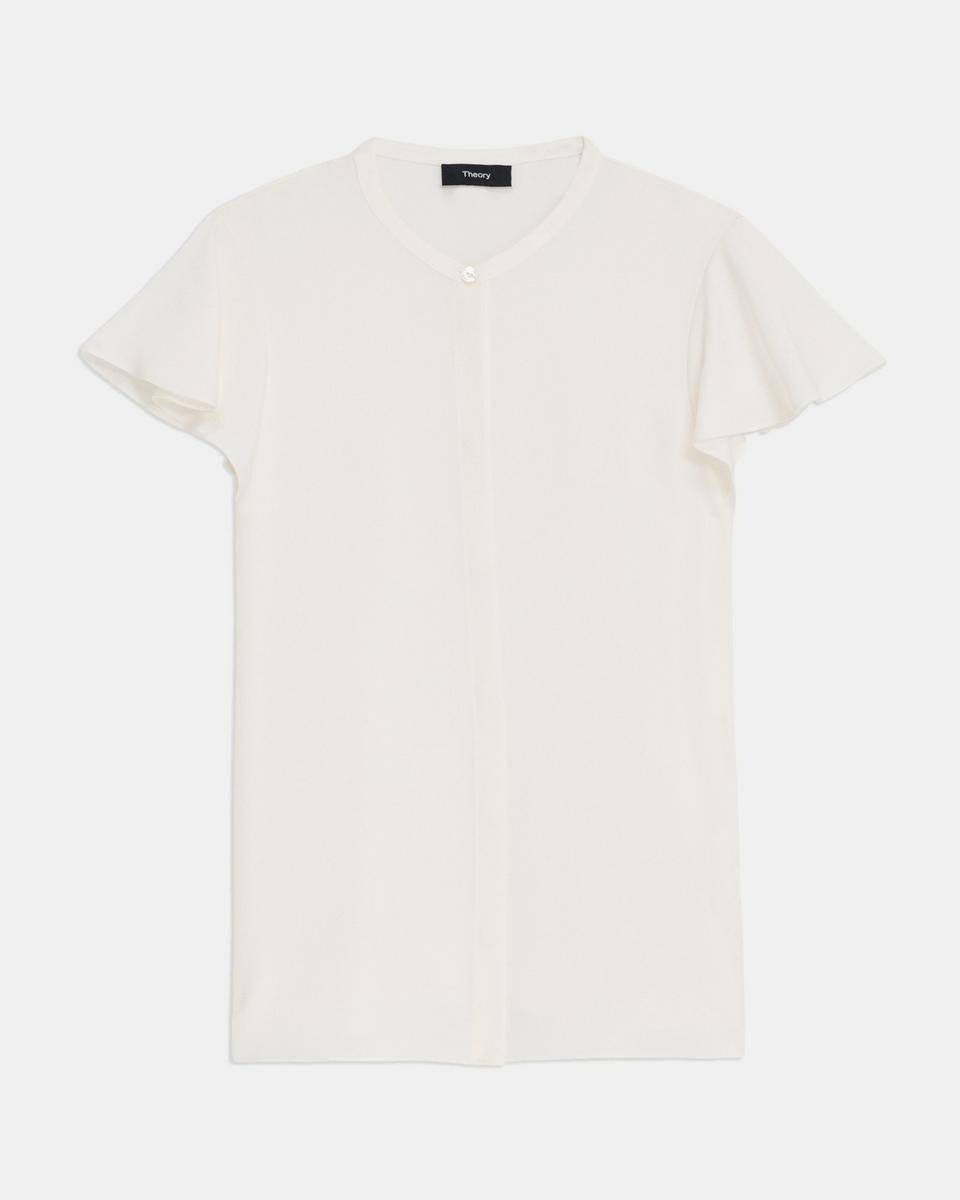 Ruffle Sleeve Top in Silk Georgette