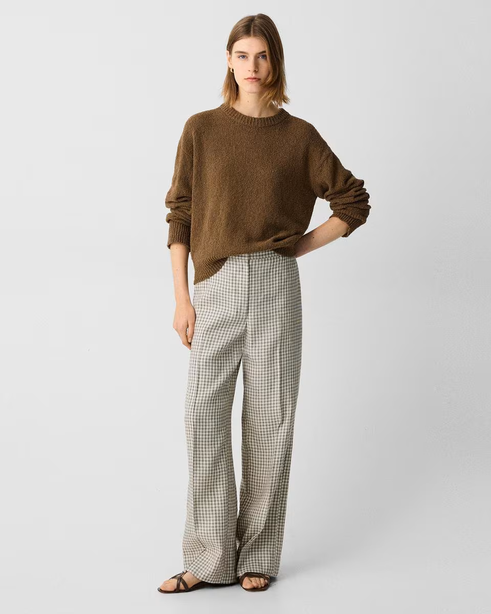Straight Pant in Checked Linen-Blend