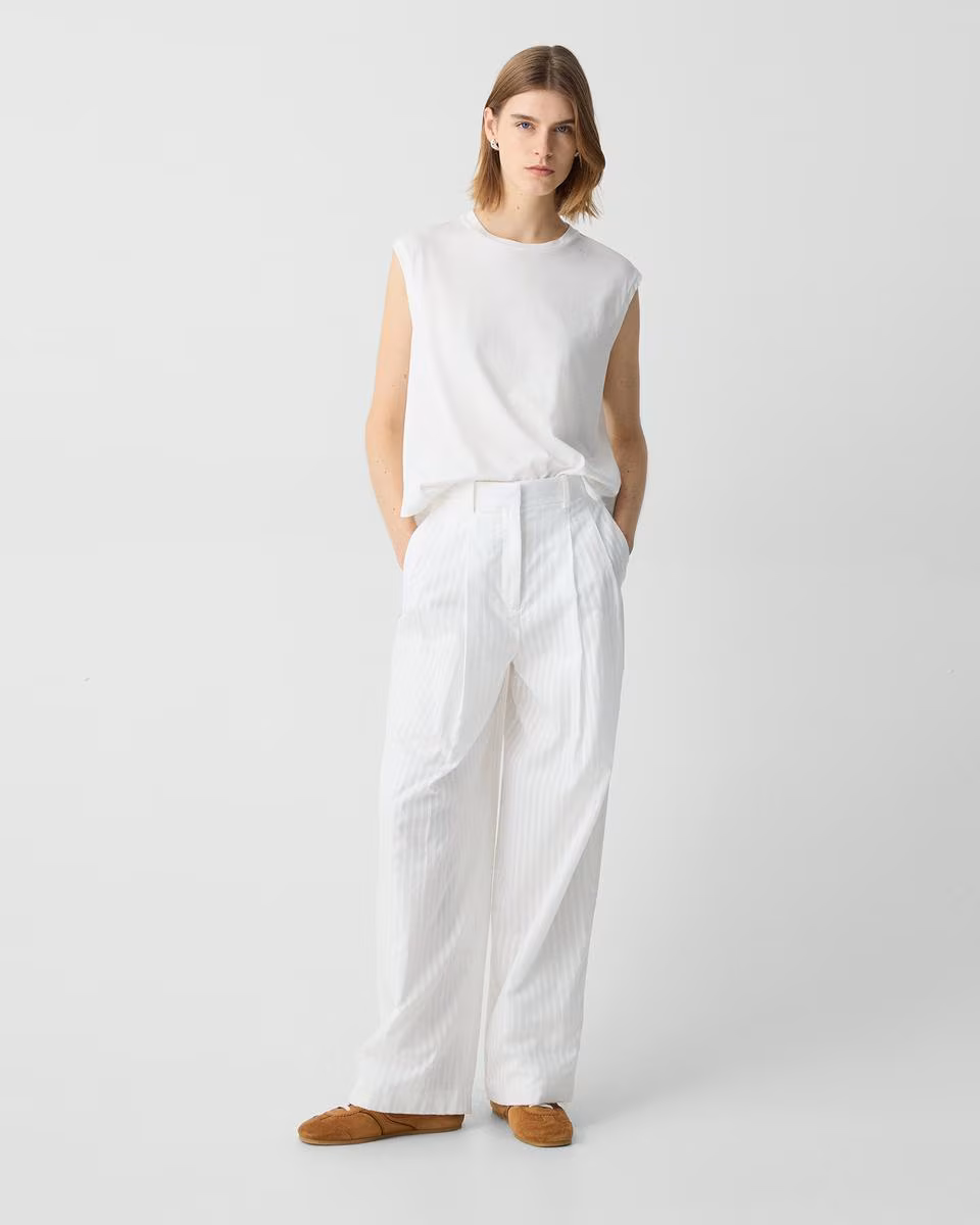 Double Pleat Pant in Linear Cotton