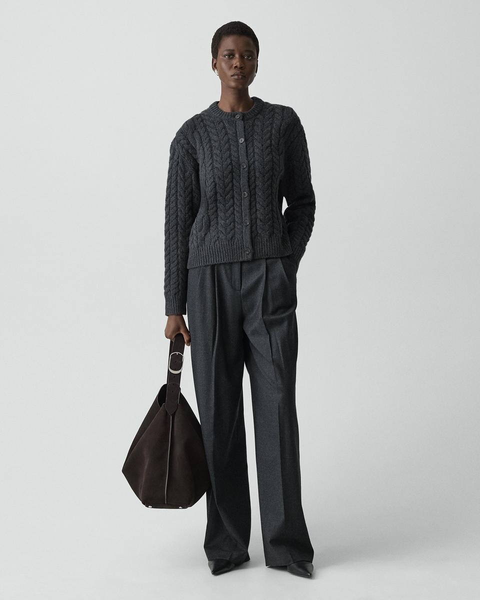 Cable-Knit Cardigan in Felted Wool-Cashmere