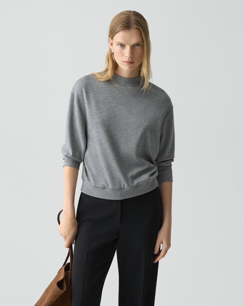 Mock Neck Sweatshirt in Double-Knit Jersey