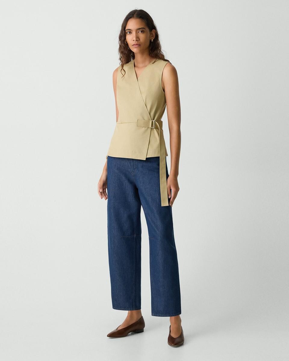 Sleeveless Wrap Top in Cotton Chino