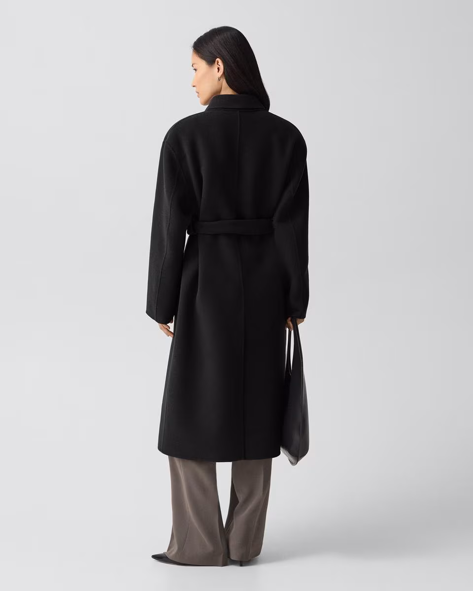 Long Trench Coat in Textured Wool-Cashmere