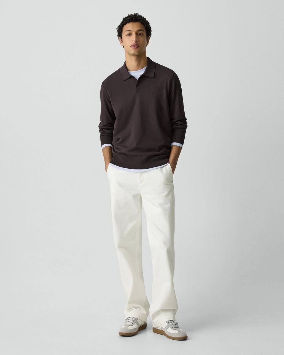 Goris Long-Sleeve Polo Shirt in Light Bilen