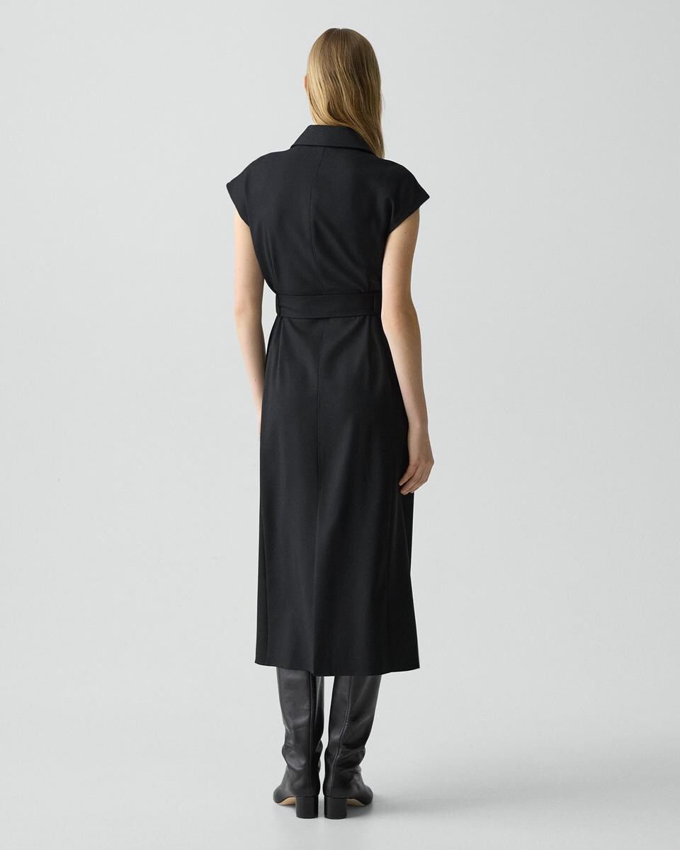 Double-Breasted Belt Dress in Wool-Blend Flannel