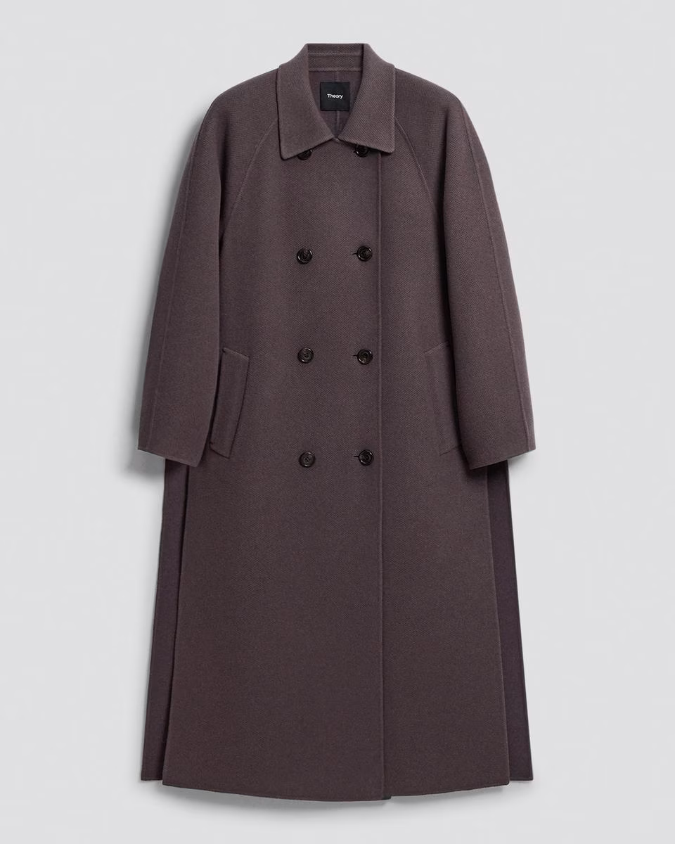 Long Double-Breasted Coat in Textured Wool-Cashmere