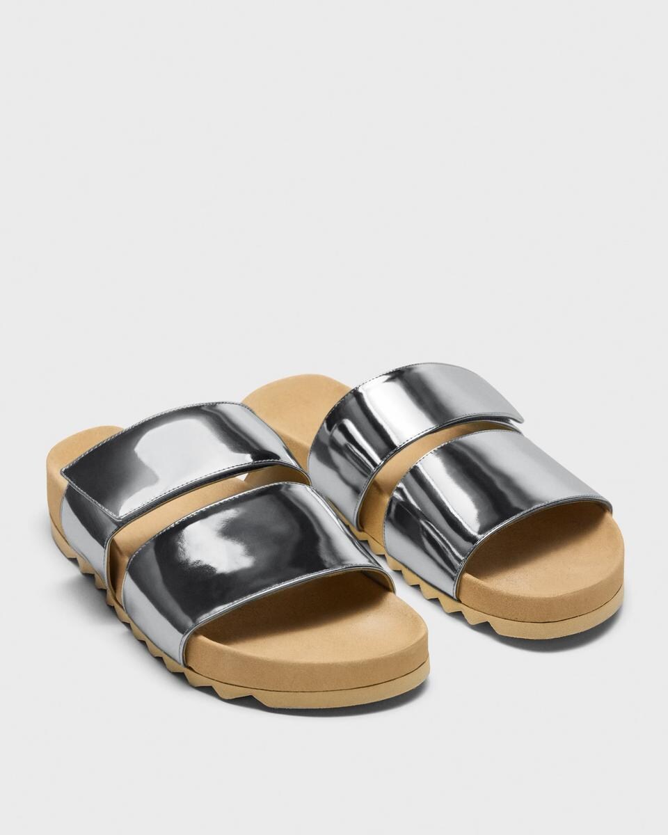 Slide Sandals in Metallic Leather