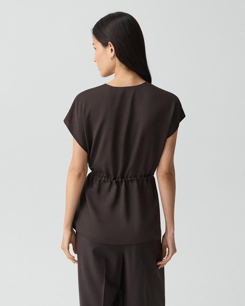 Short-Sleeve Wrap Top in Silk Georgette