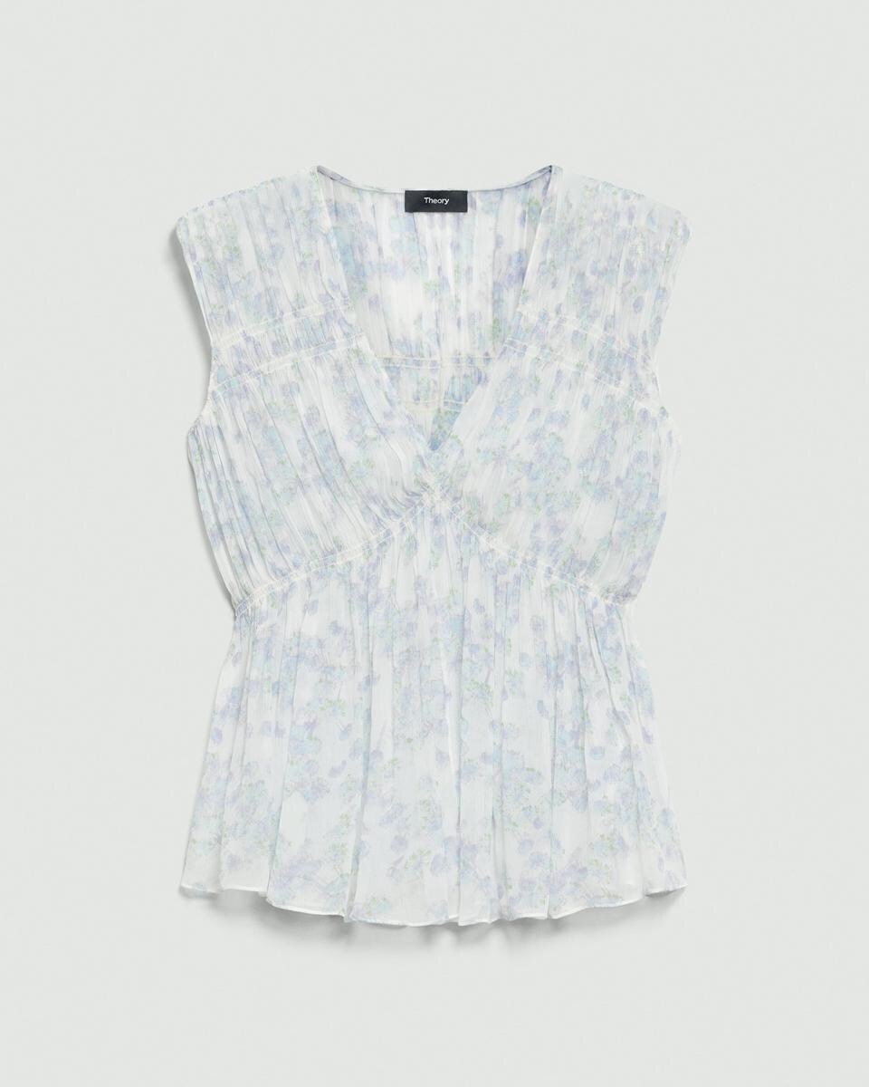 Ruched Sleeveless Top in Floral Silk