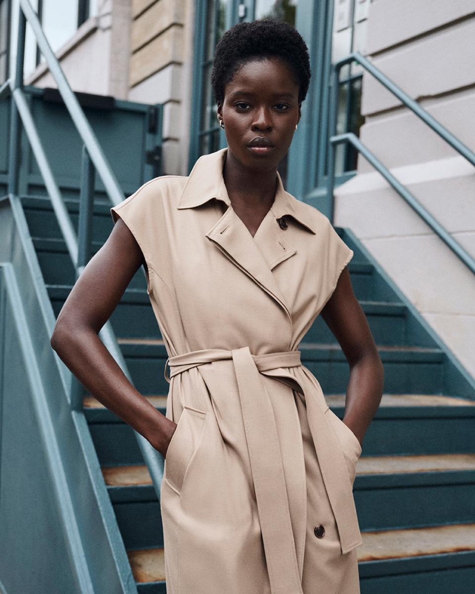 Double-Breasted Belt Dress in Wool-Blend Flannel