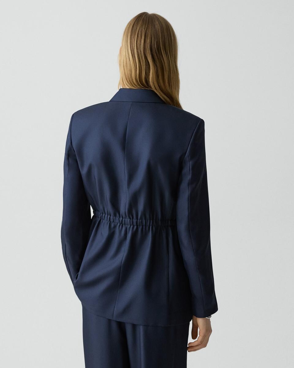 Oversized Cinch Waist Blazer in Mod Silk Twill