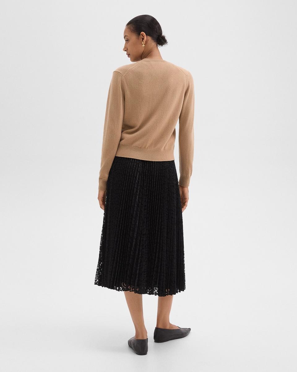 Pleated Midi Skirt in Leopard Lace