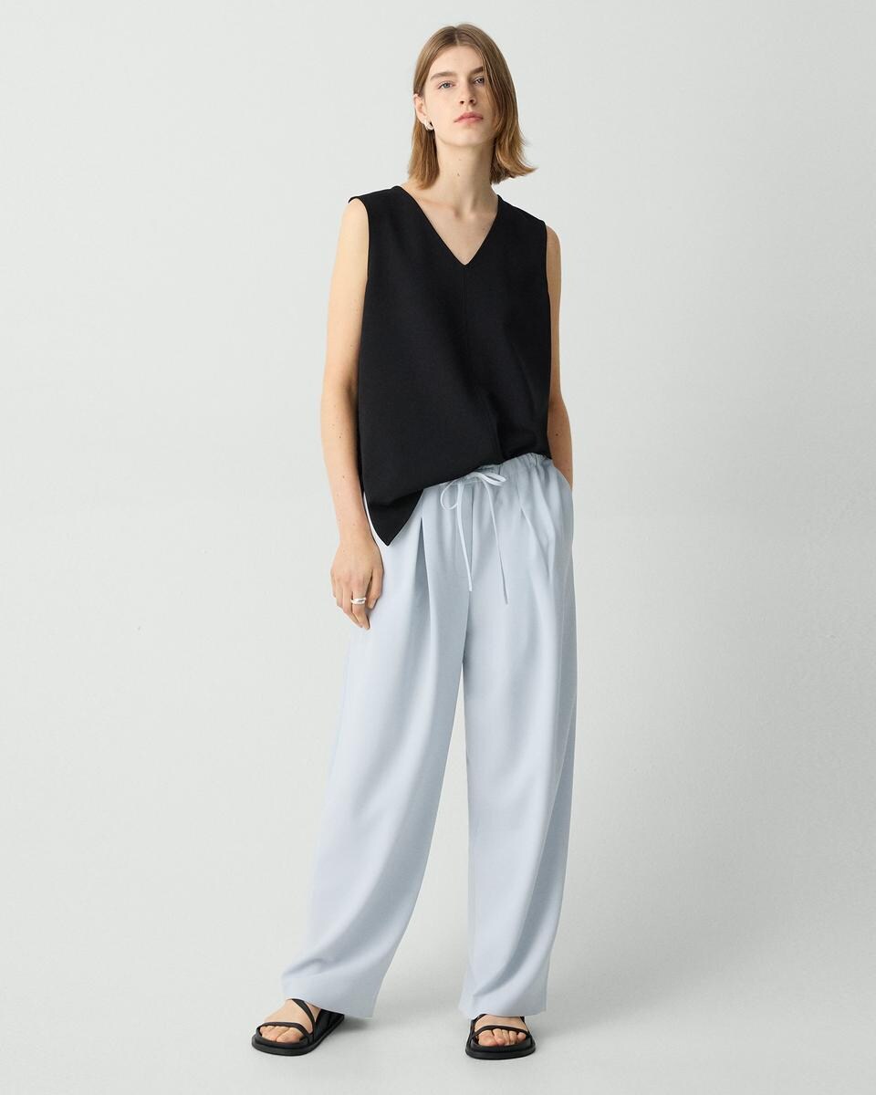 Pleated Pull-On Pant, 30'' in Admiral Crepe