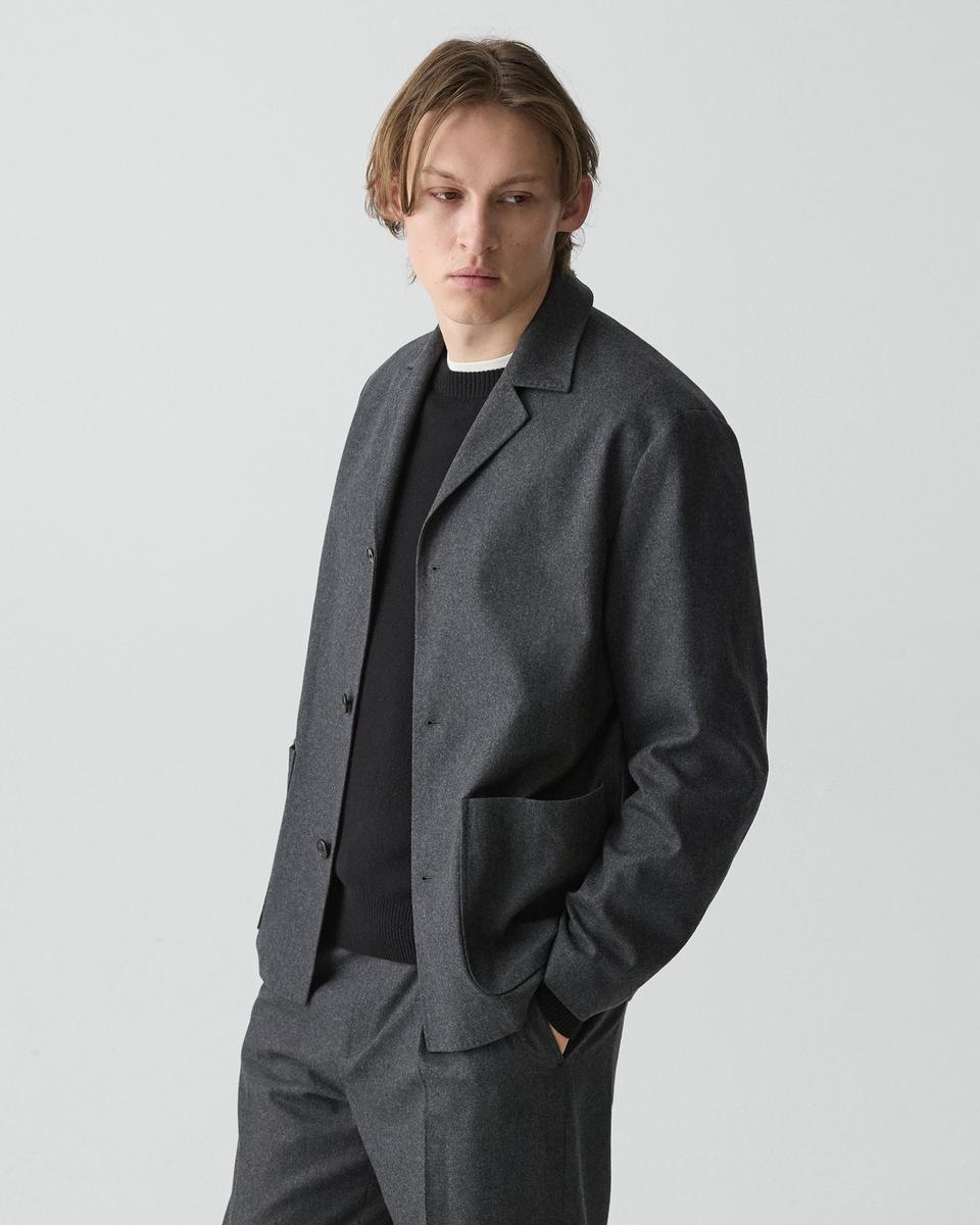 Three-Button Blazer in Cashmere-Blend Flannel