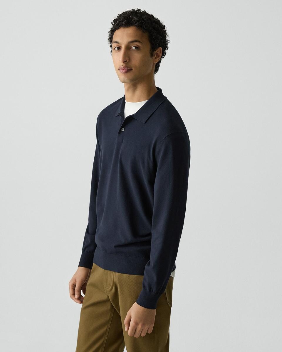 Goris Long-Sleeve Polo Shirt in Light Bilen