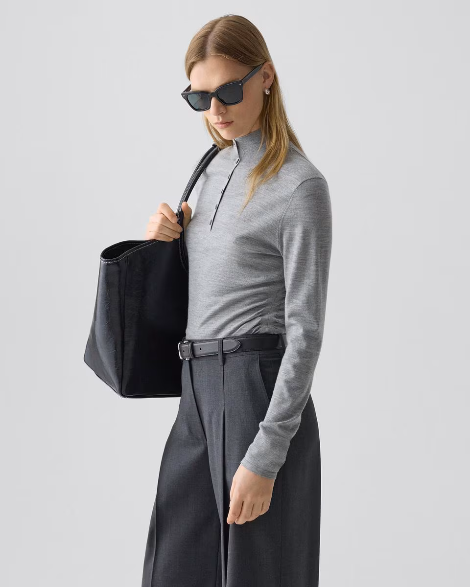 Shirred Henley Sweater in Regal Wool