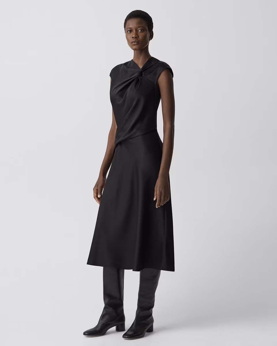 Twist Bodice Dress in Satin