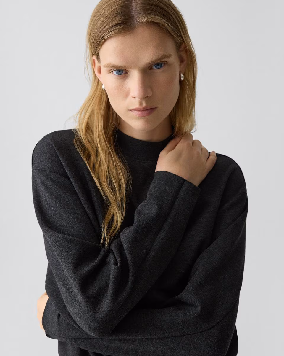 Mock Neck Sweatshirt in Double-Knit Jersey