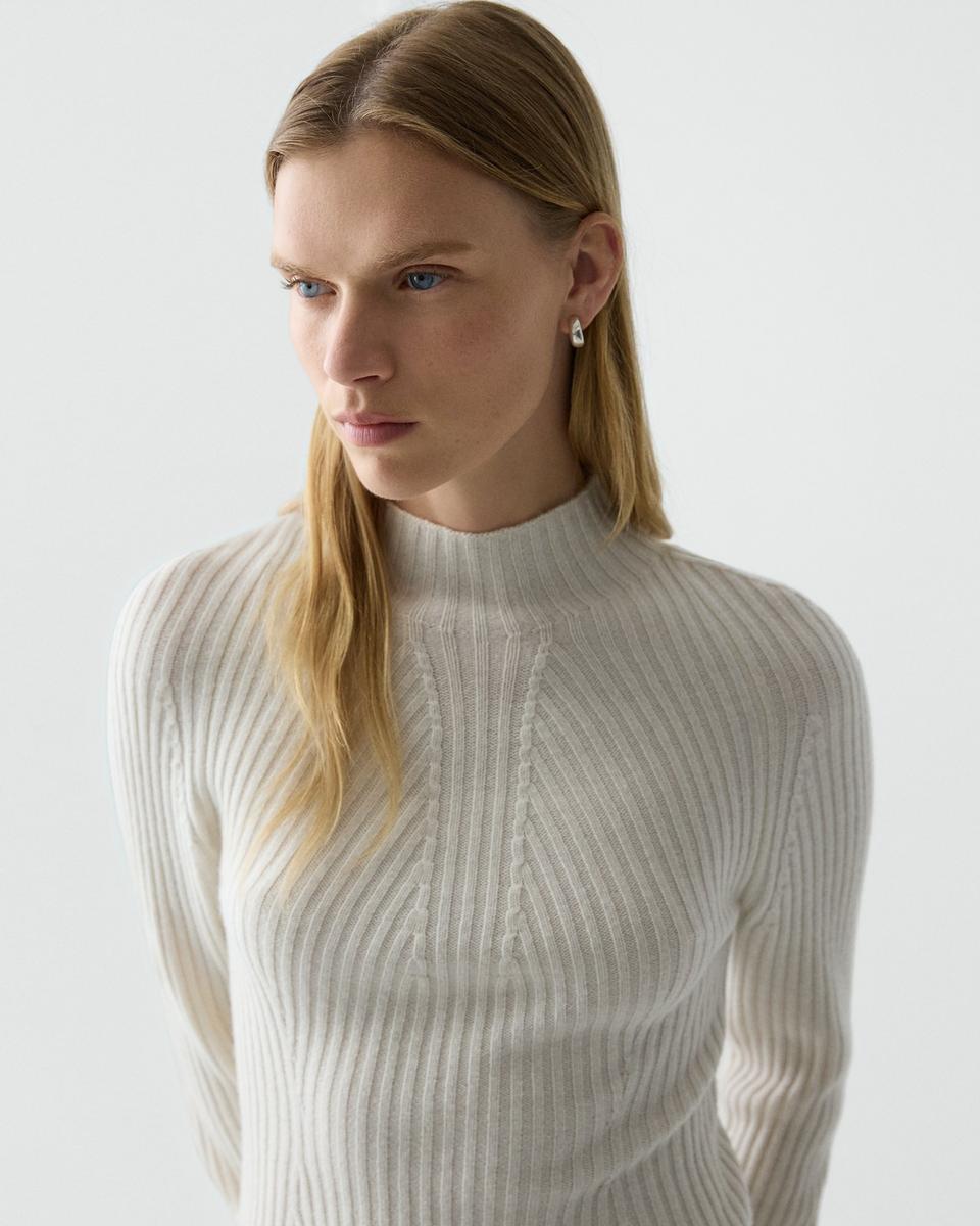 Ribbed Mock Neck Sweater in Cashmere