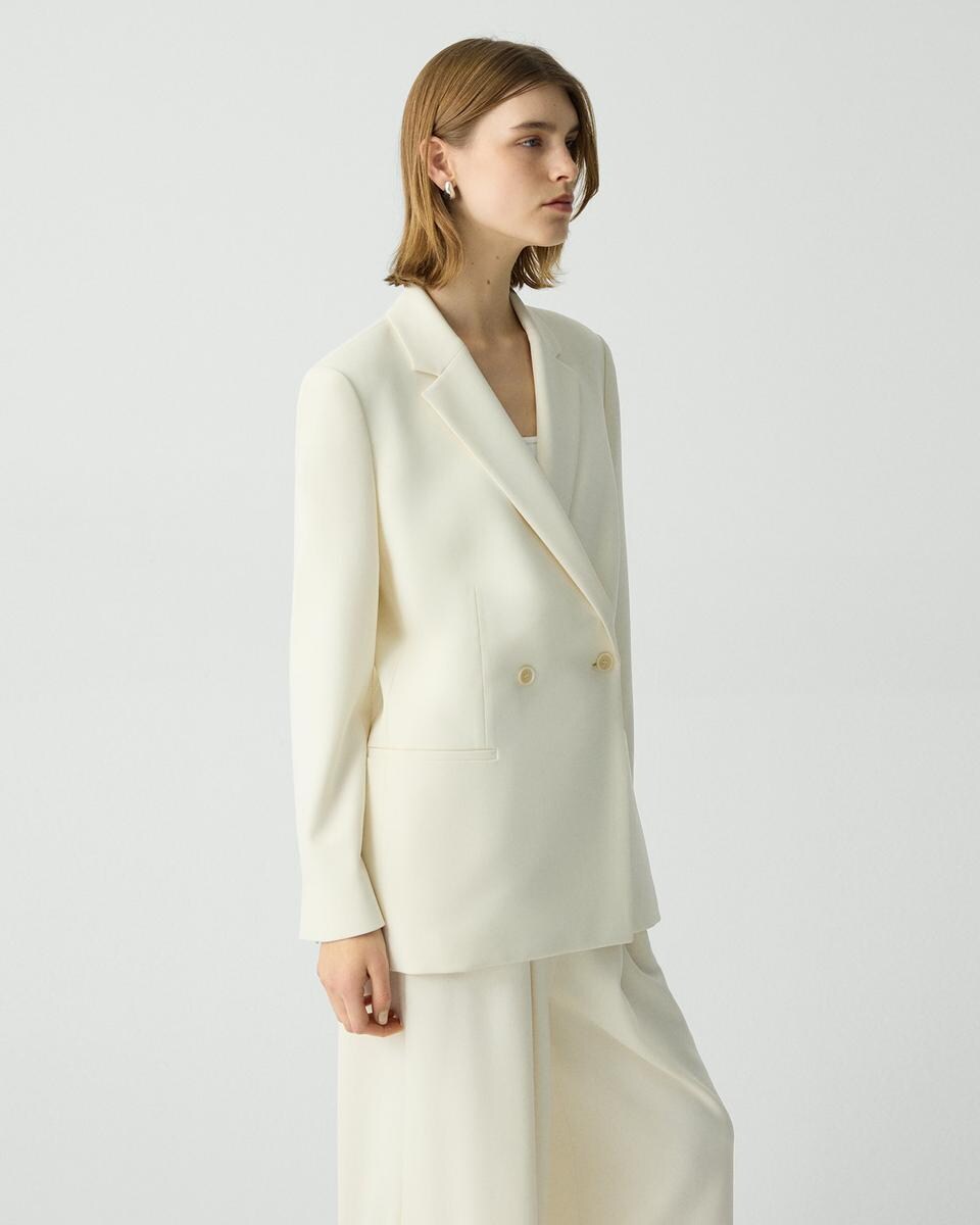 Relaxed Double-Breasted Blazer in Admiral Crepe