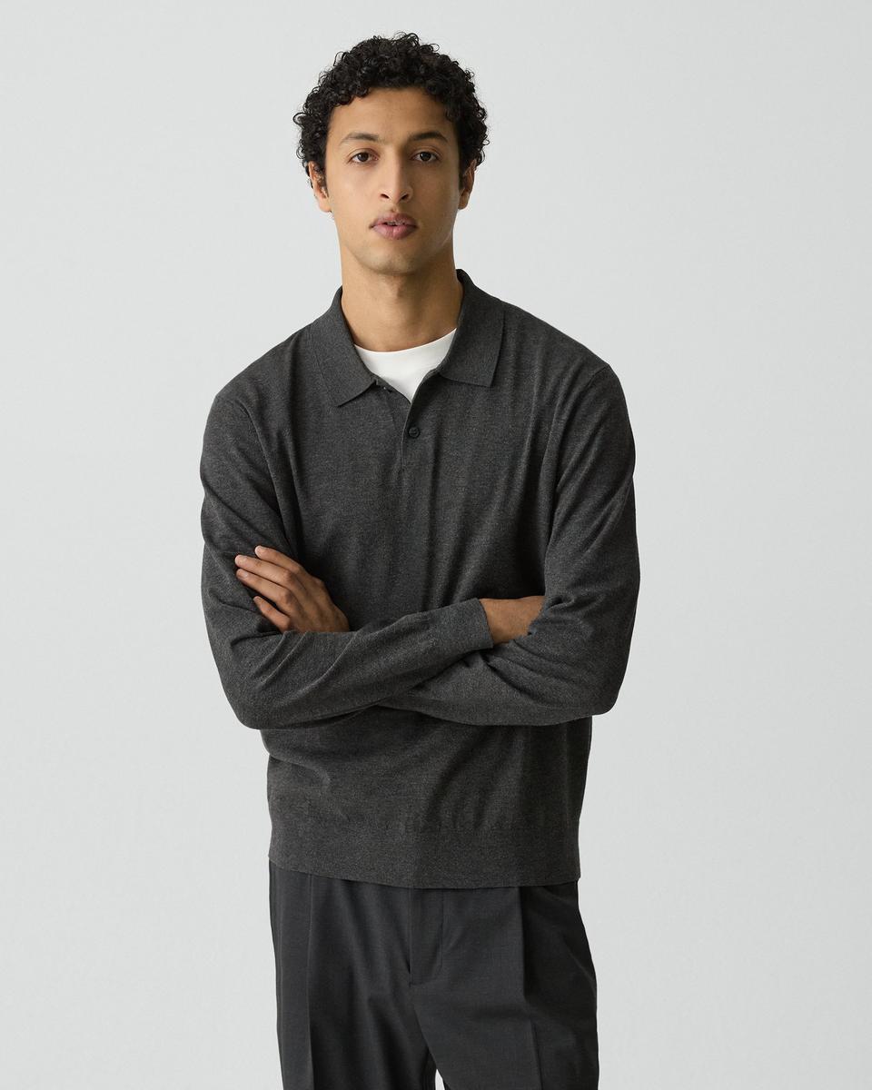 Goris Long-Sleeve Polo Shirt in Light Bilen