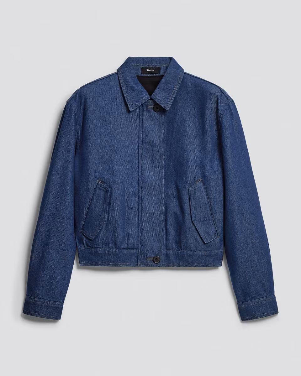 Cropped Track Jacket in Relaxed Denim