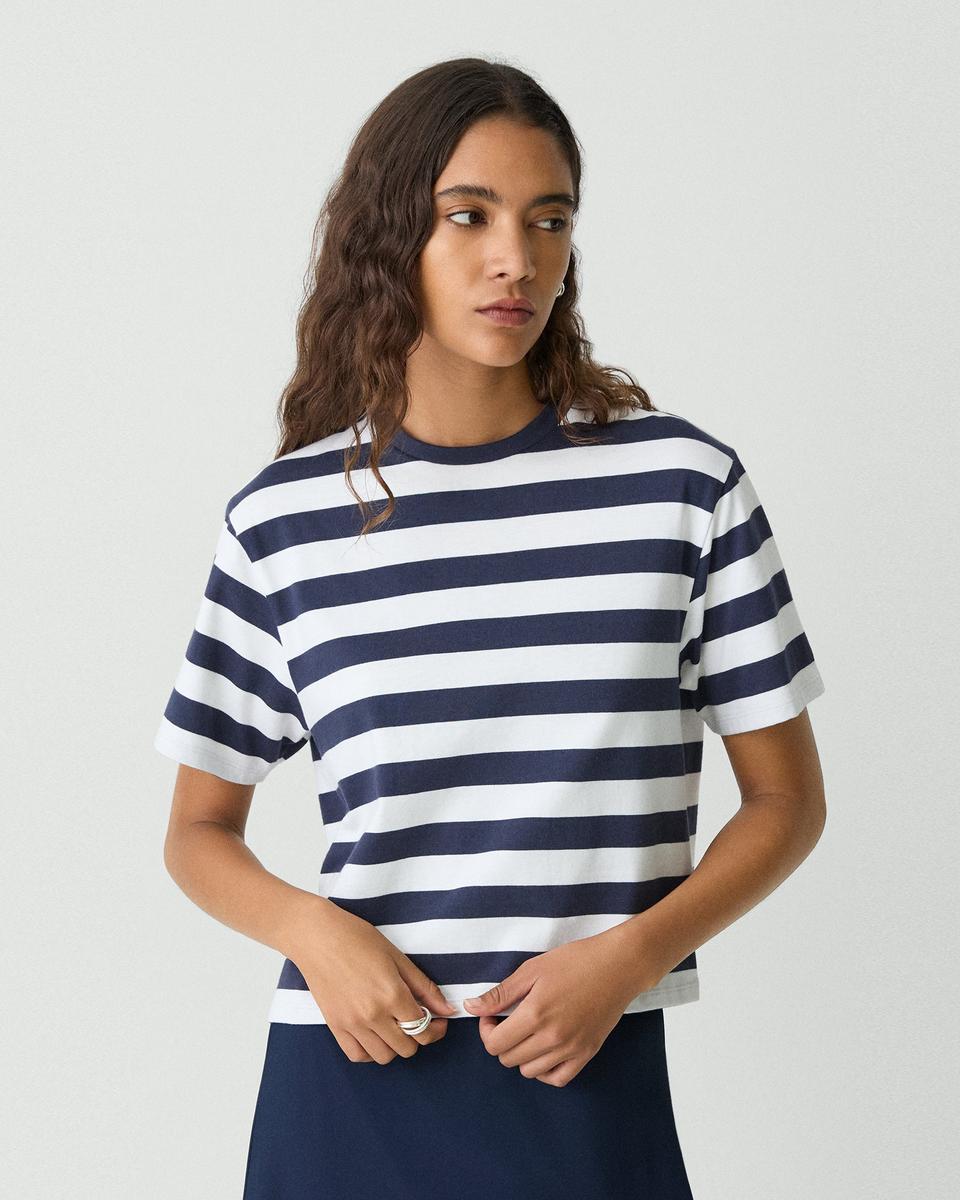 Boxy Crewneck Tee in Striped Cotton