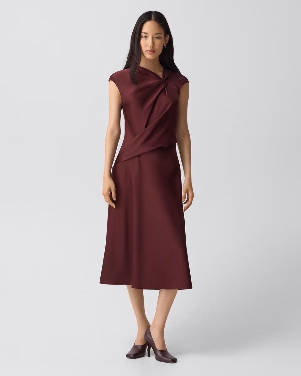 Twist Bodice Dress in Satin