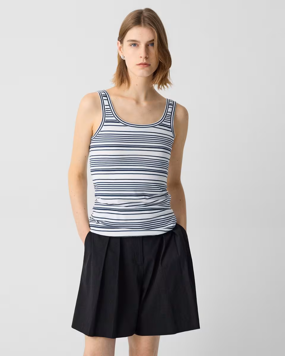 Scoop-Neck Tank Top in Striped Cotton Jersey