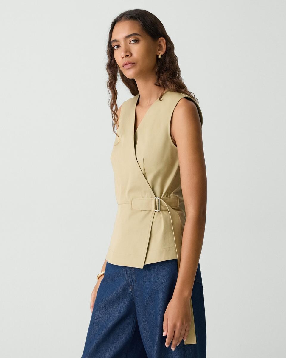 Sleeveless Wrap Top in Cotton Chino
