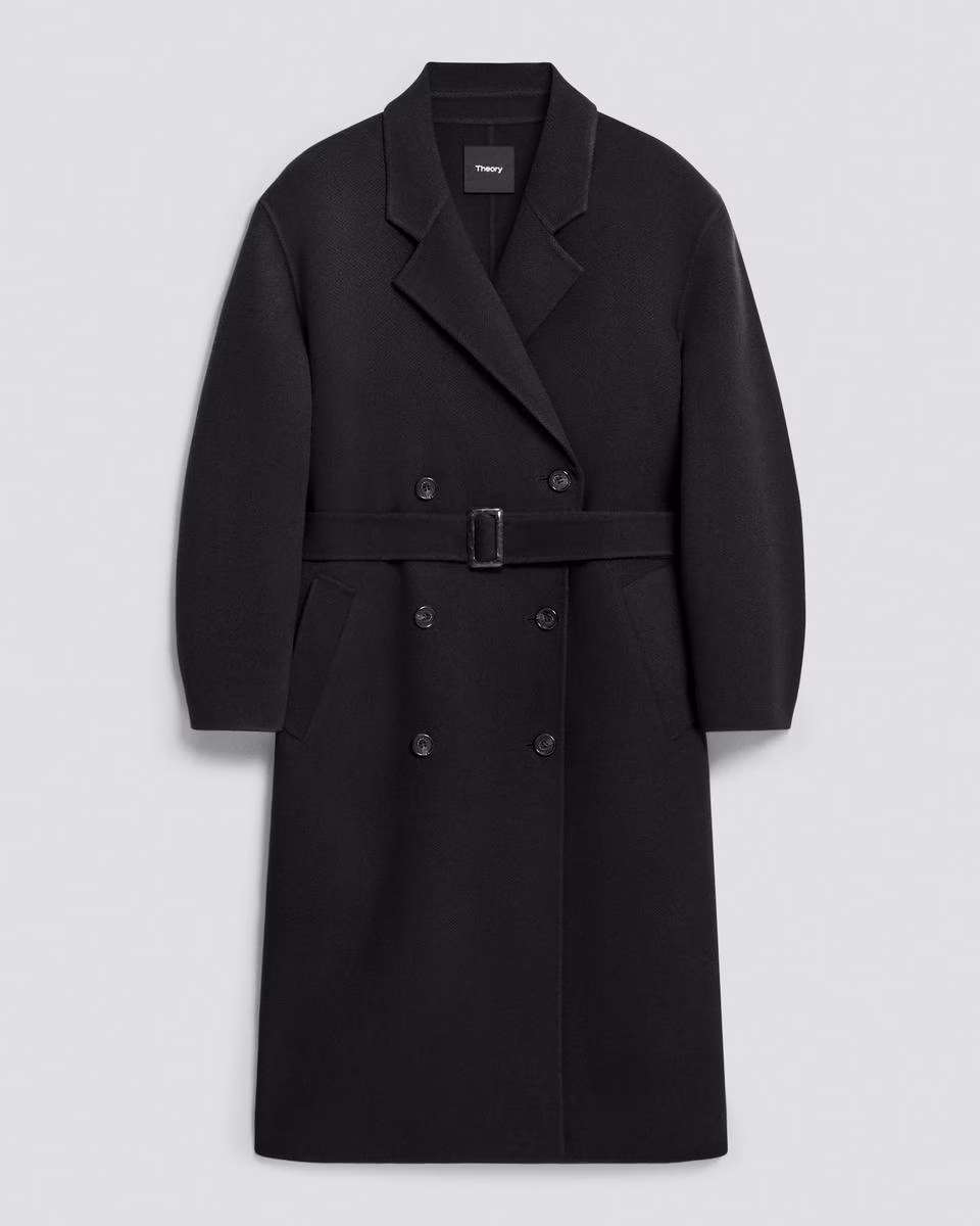Long Trench Coat in Textured Wool-Cashmere