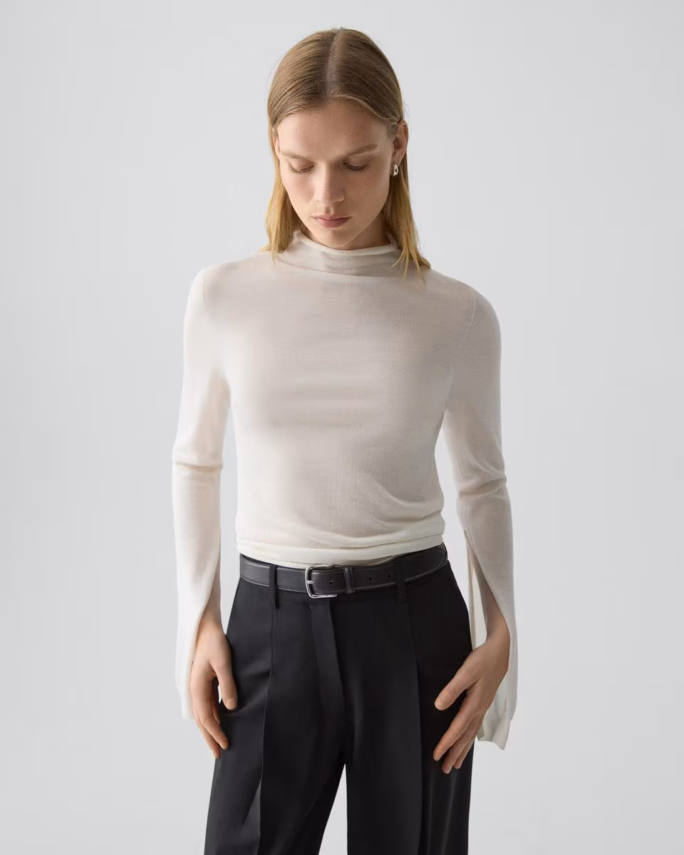 Slit Sleeve Turtleneck Sweater in Wool-Viscose