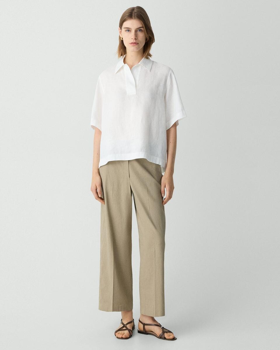 Oversized Polo Shirt in Relaxed Linen