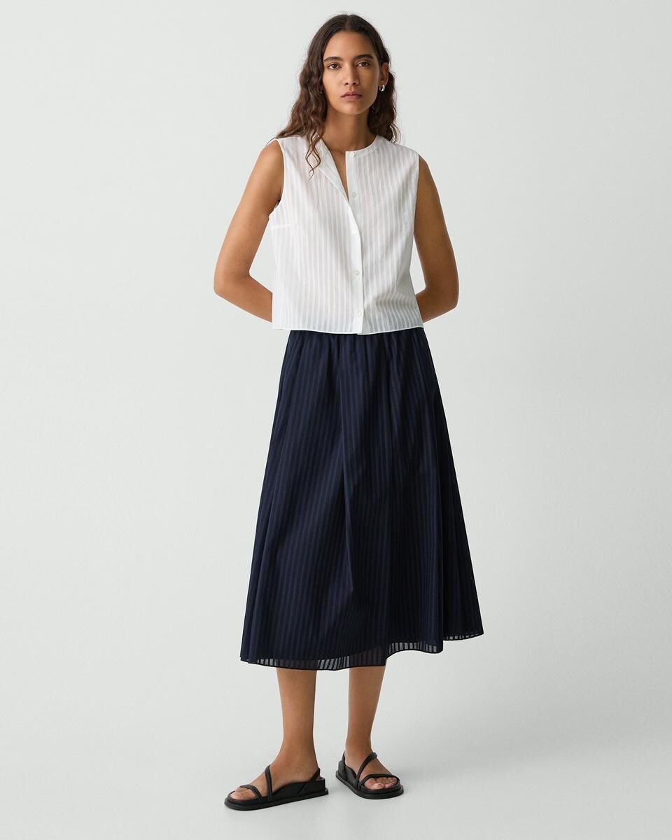 Button-Up Shell Top in Linear Cotton
